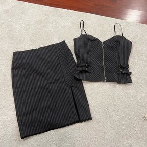 Bisou Bisou Black Pinstripe Two-Piece Skirt Set